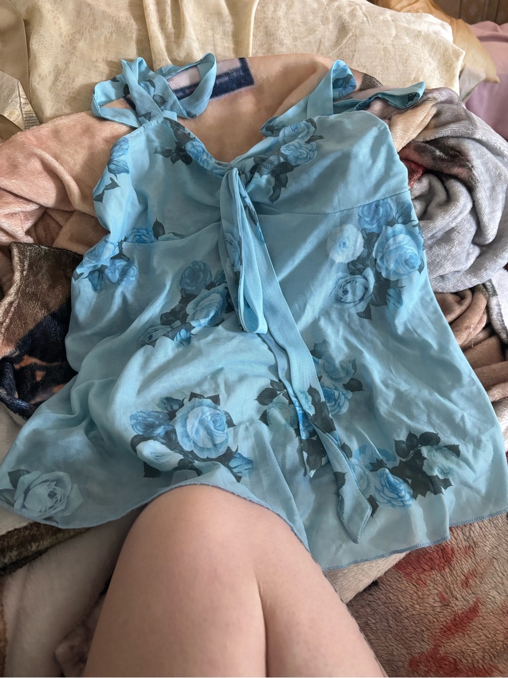 Light Blue Floral Tie-Front Camisole